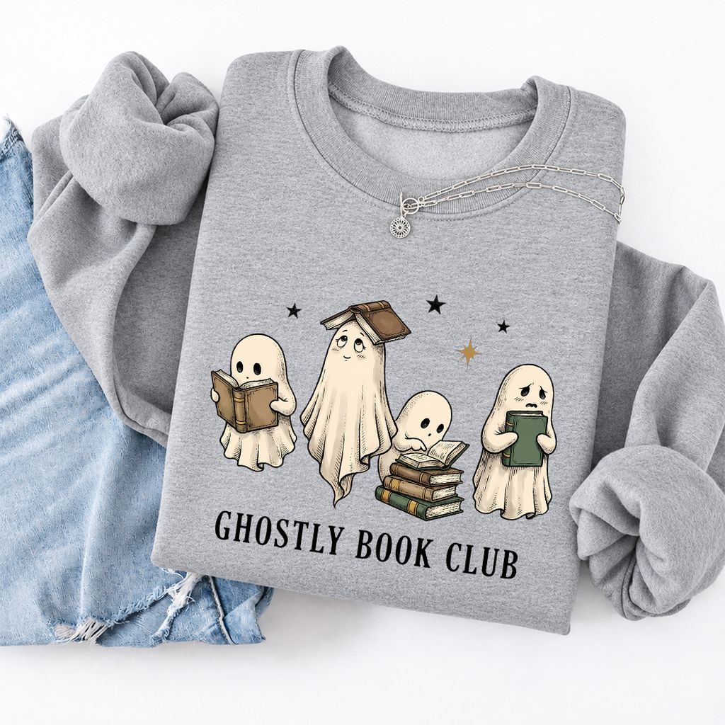 Ghostly Book Club Softstyle Sweatshirt | Spooky Book Lover Gift Sport Grey