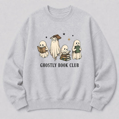 Ghostly Book Club Printed Sweatshirt | Spooky Book Lover Gift Sport Grey