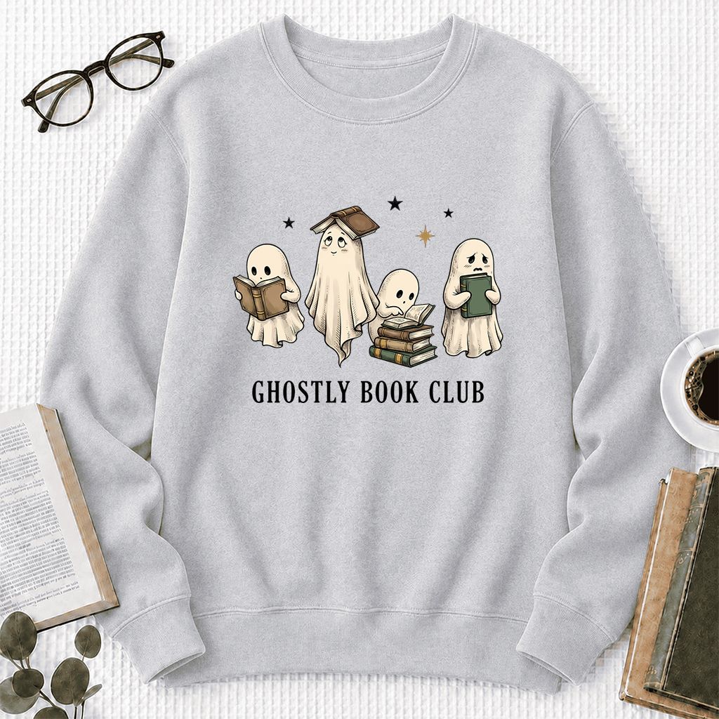 Ghostly Book Club Printed Sweatshirt | Spooky Book Lover Gift Sport Grey