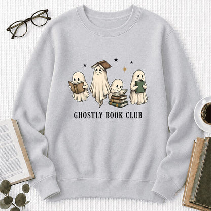 Ghostly Book Club Printed Sweatshirt | Spooky Book Lover Gift Sport Grey