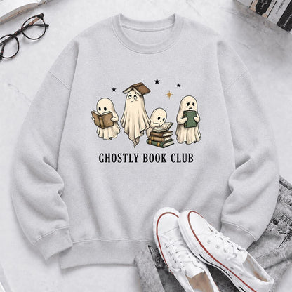 Ghostly Book Club Printed Sweatshirt | Spooky Book Lover Gift Sport Grey