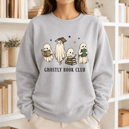 Ghostly Book Club Printed Sweatshirt | Spooky Book Lover Gift Sport Grey