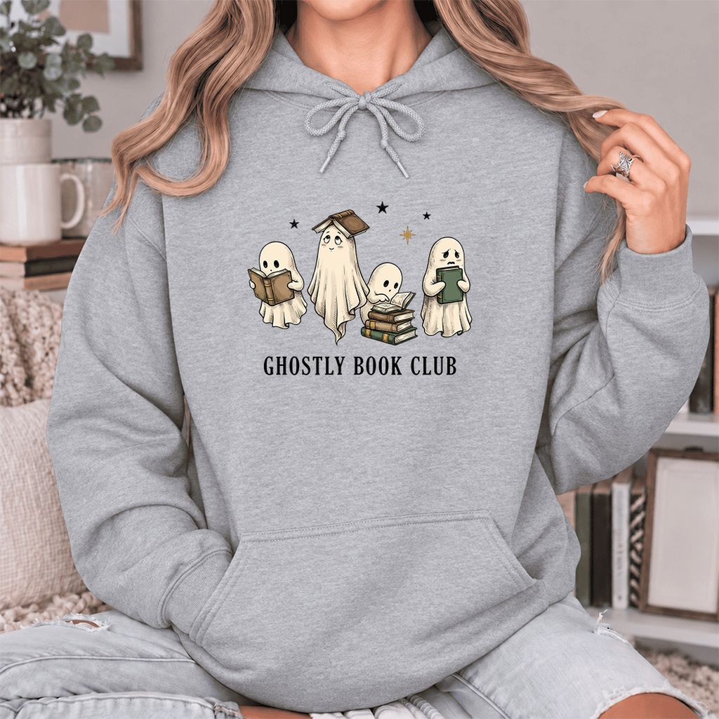 Ghostly Book Club Softstyle Hoodie | Spooky Book Lover Gift Sport Grey