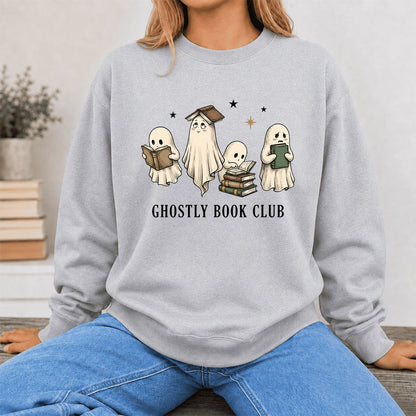 Ghostly Book Club Printed Sweatshirt | Spooky Book Lover Gift Sport Grey