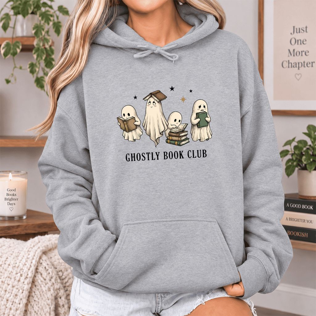 Ghostly Book Club Softstyle Hoodie | Spooky Book Lover Gift Sport Grey