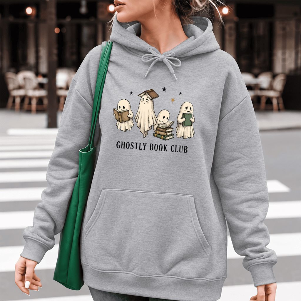 Ghostly Book Club Softstyle Hoodie | Spooky Book Lover Gift Sport Grey