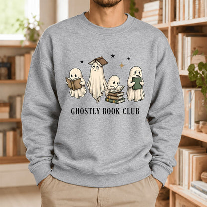 Ghostly Book Club Softstyle Sweatshirt | Spooky Book Lover Gift Sport Grey