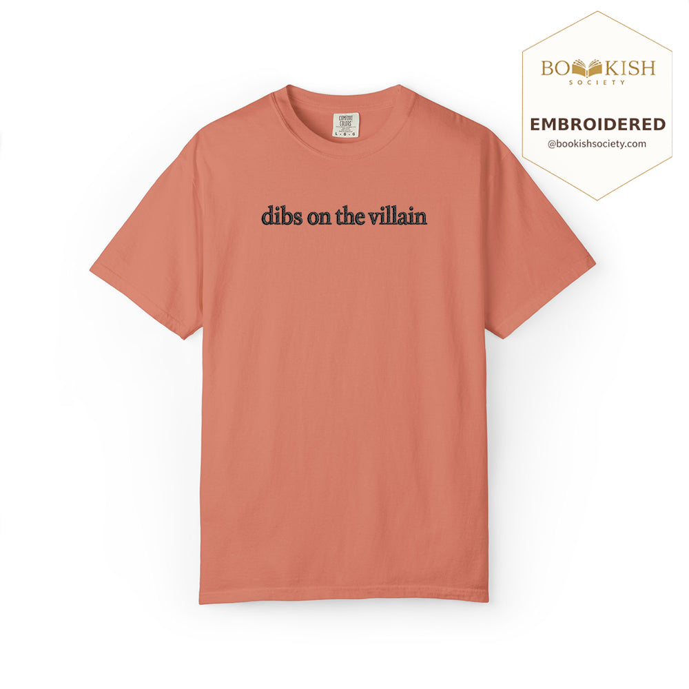 Embroidered Dibs On The Villain Comfort Color ® T-shirt Book Lover Gift Terracotta