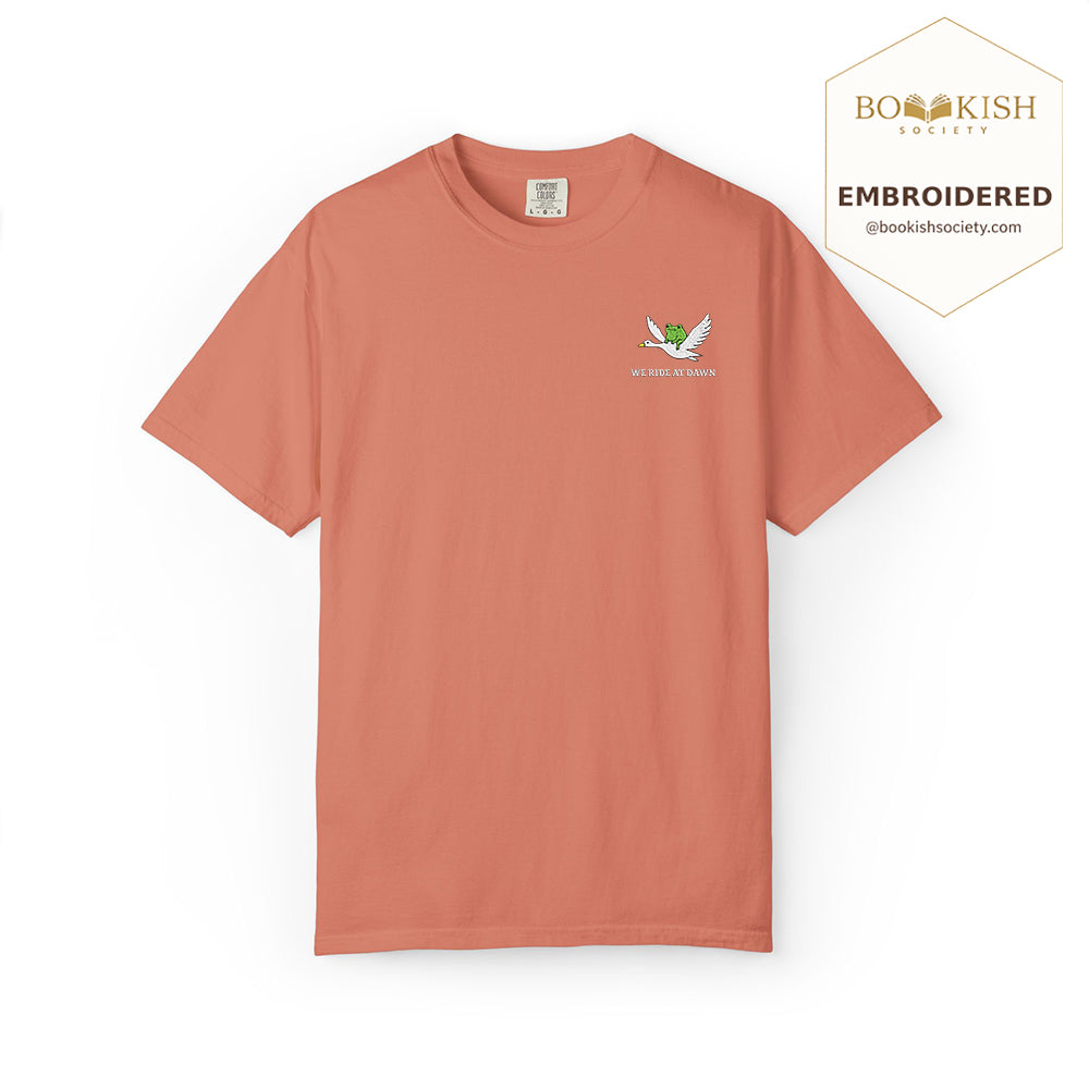 Embroidered We Ride at Dawn Comfort Color ® T-shirt Book Lover Gift Terracotta