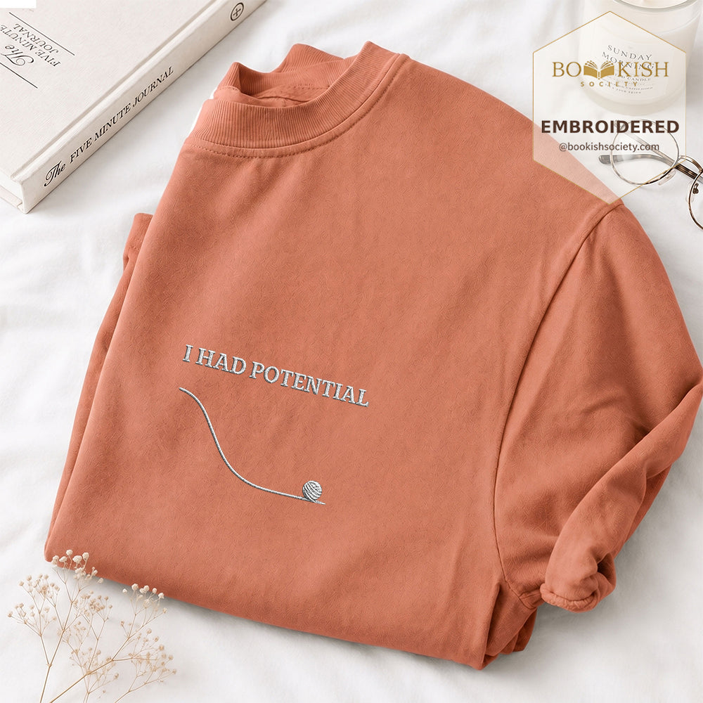 Embroidered I Had Potential Comfort Color ® T-shirt Book Lover Gift Terracotta