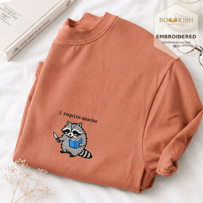 Embroidered I Require Snacks Comfort Color ® T-shirt Book Lover Gift Terracotta