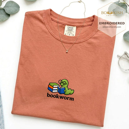 Embroidered Bookworm Comfort Color ® T-shirt Book Lover Gift Terracotta