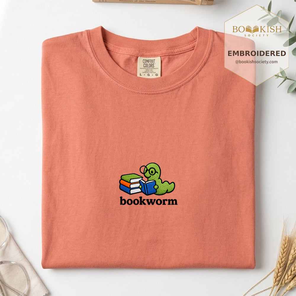 Embroidered Bookworm Comfort Color ® T-shirt Book Lover Gift Terracotta