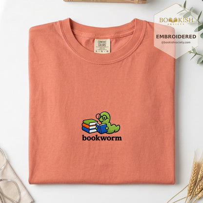 Embroidered Bookworm Comfort Color ® T-shirt Book Lover Gift Terracotta