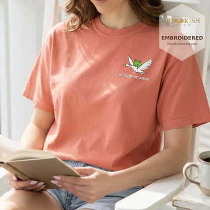 Embroidered We Ride at Dawn Comfort Color ® T-shirt Book Lover Gift Terracotta