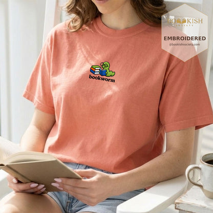 Embroidered Bookworm Comfort Color ® T-shirt Book Lover Gift Terracotta