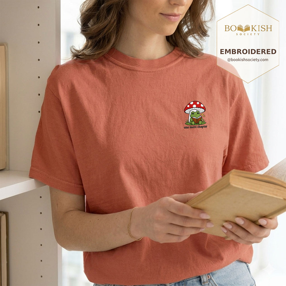 Embroidered One More Chapter Comfort Color ® T-shirt Book Lover Gift Terracotta