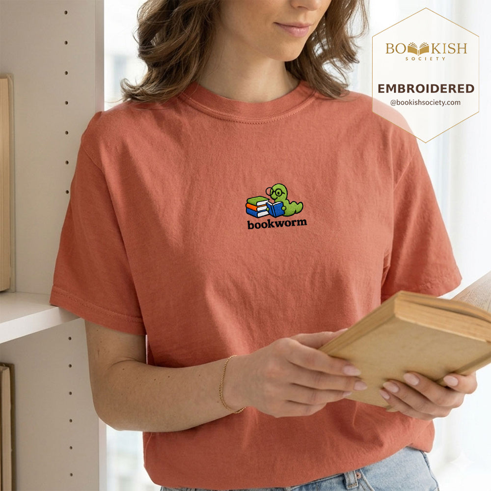 Embroidered Bookworm Comfort Color ® T-shirt Book Lover Gift Terracotta