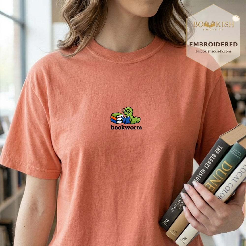 Embroidered Bookworm Comfort Color ® T-shirt Book Lover Gift Terracotta