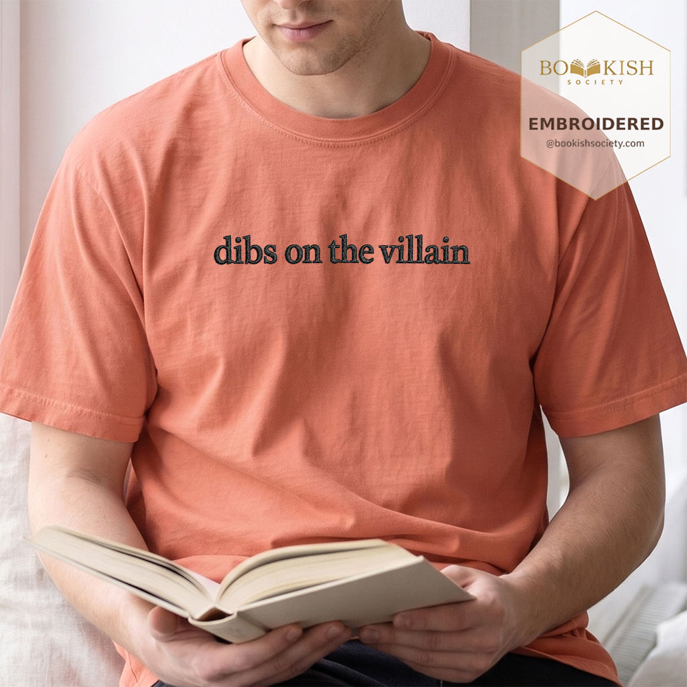 Embroidered Dibs On The Villain Comfort Color ® T-shirt Book Lover Gift Terracotta