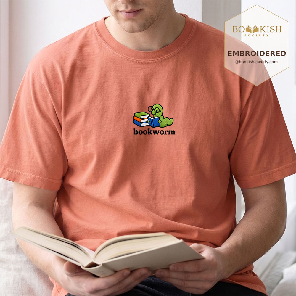 Embroidered Bookworm Comfort Color ® T-shirt Book Lover Gift Terracotta
