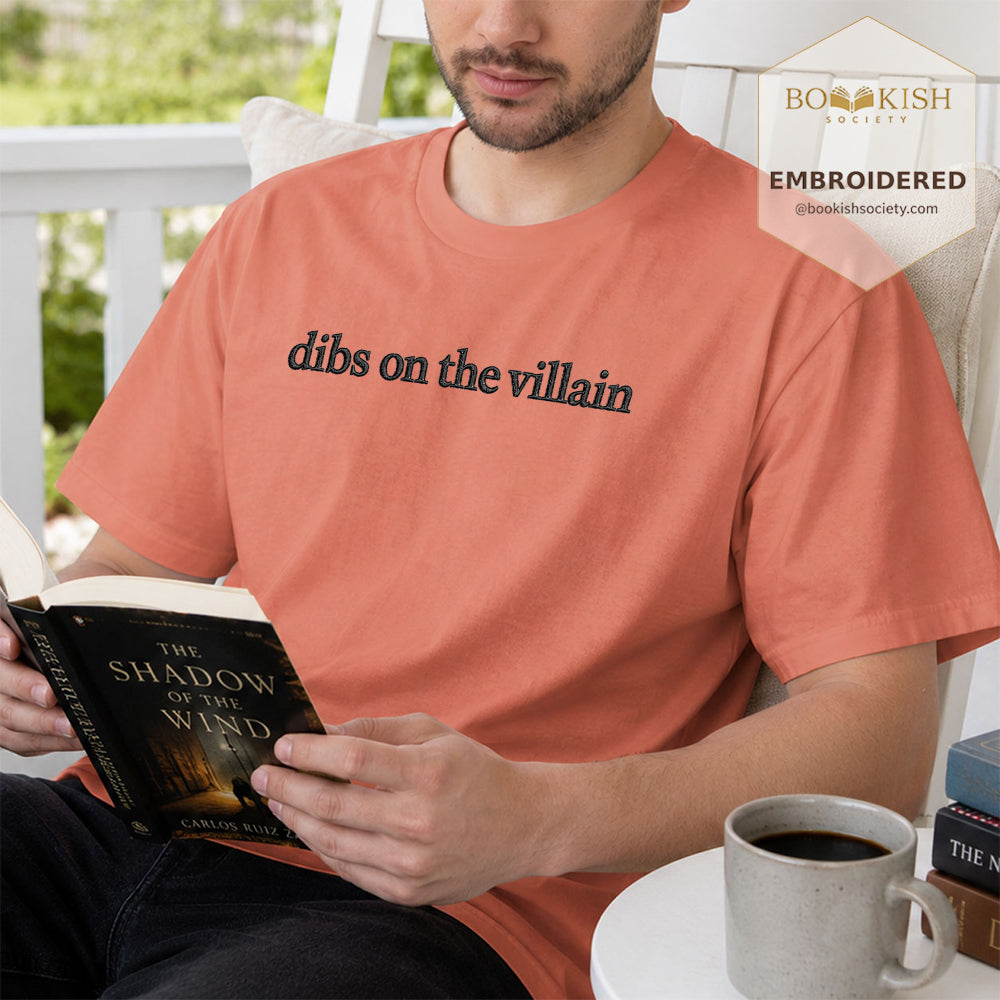 Embroidered Dibs On The Villain Comfort Color ® T-shirt Book Lover Gift Terracotta