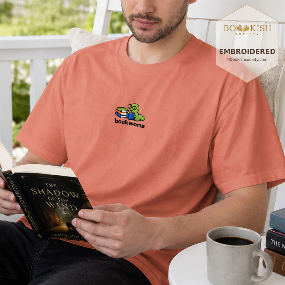 Embroidered Bookworm Comfort Color ® T-shirt Book Lover Gift Terracotta