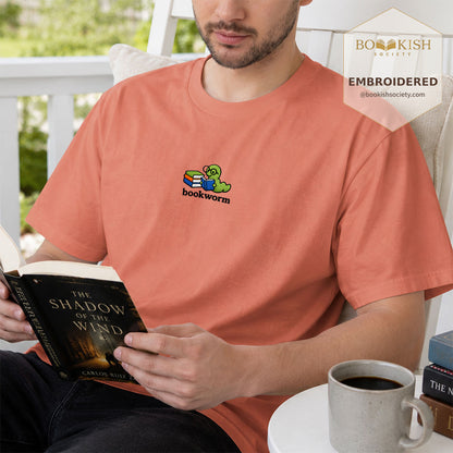 Embroidered Bookworm Comfort Color ® T-shirt Book Lover Gift Terracotta
