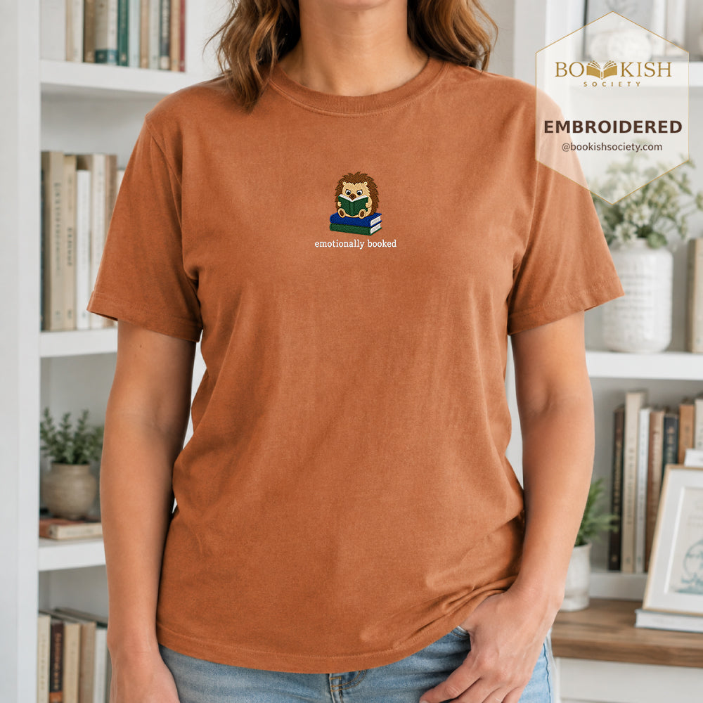 Emotionally Booked Embroidered Comfort Colors® T-shirt | Book Lover Gift Yam