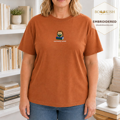 Emotionally Booked Embroidered Comfort Colors® T-shirt | Book Lover Gift Yam