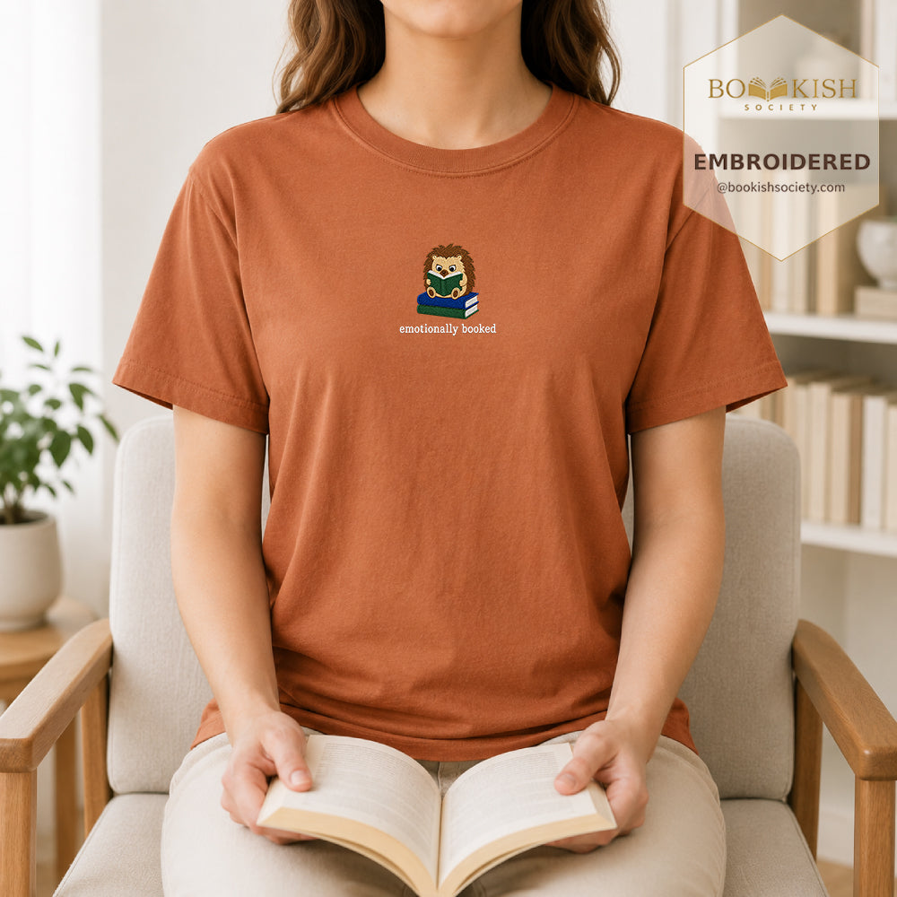 Emotionally Booked Embroidered Comfort Colors® T-shirt | Book Lover Gift Yam