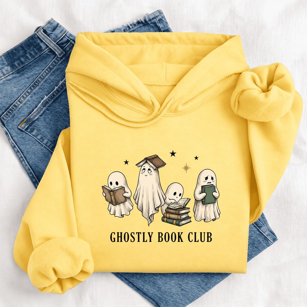 Ghostly Book Club Softstyle Hoodie | Spooky Book Lover Gift Yellow Haze
