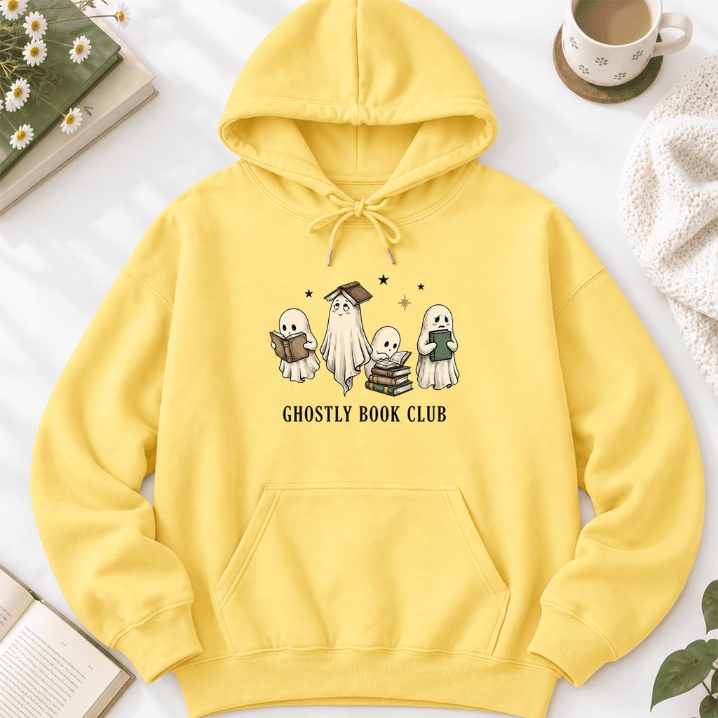 Ghostly Book Club Softstyle Hoodie | Spooky Book Lover Gift Yellow Haze