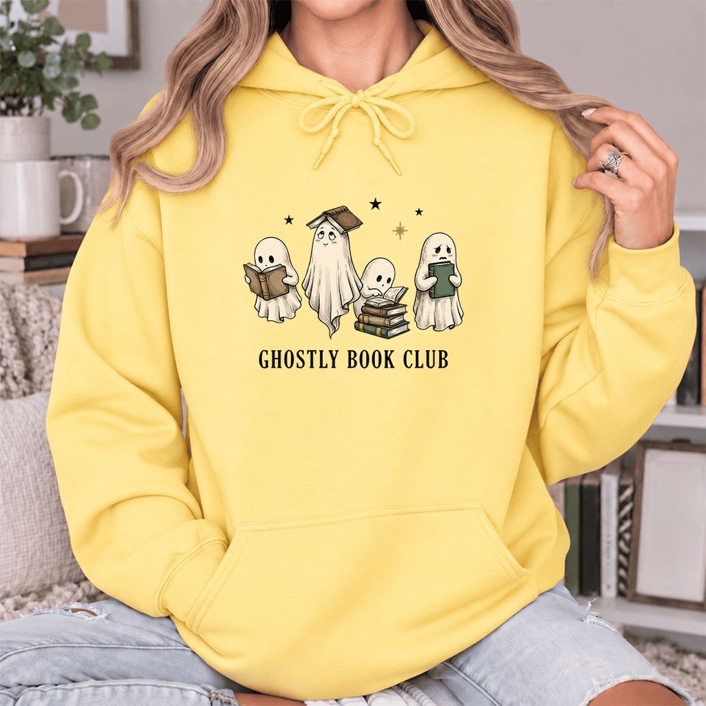 Ghostly Book Club Softstyle Hoodie | Spooky Book Lover Gift Yellow Haze