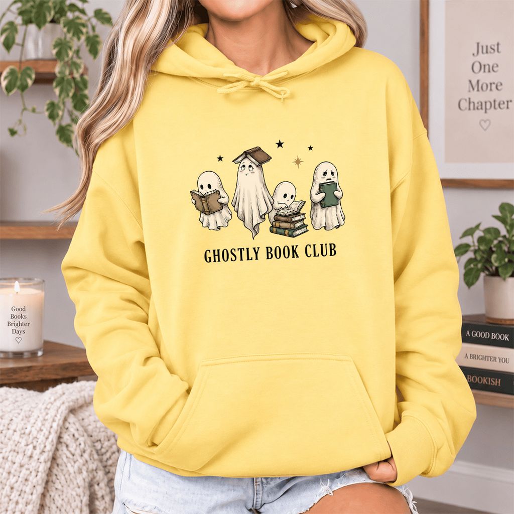 Ghostly Book Club Softstyle Hoodie | Spooky Book Lover Gift Yellow Haze