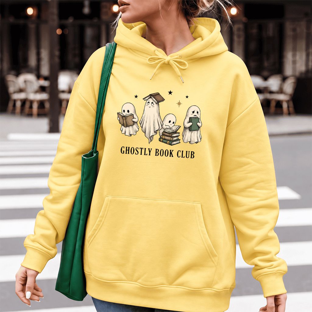 Ghostly Book Club Softstyle Hoodie | Spooky Book Lover Gift Yellow Haze
