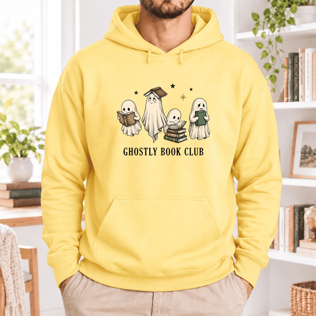 Ghostly Book Club Softstyle Hoodie | Spooky Book Lover Gift Yellow Haze